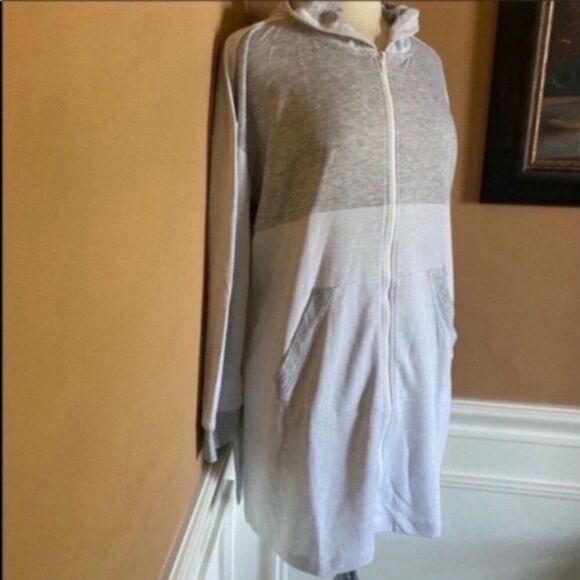 Refinery29 zip front double knit hooded robe mid thigh S - Picture 9 of 11